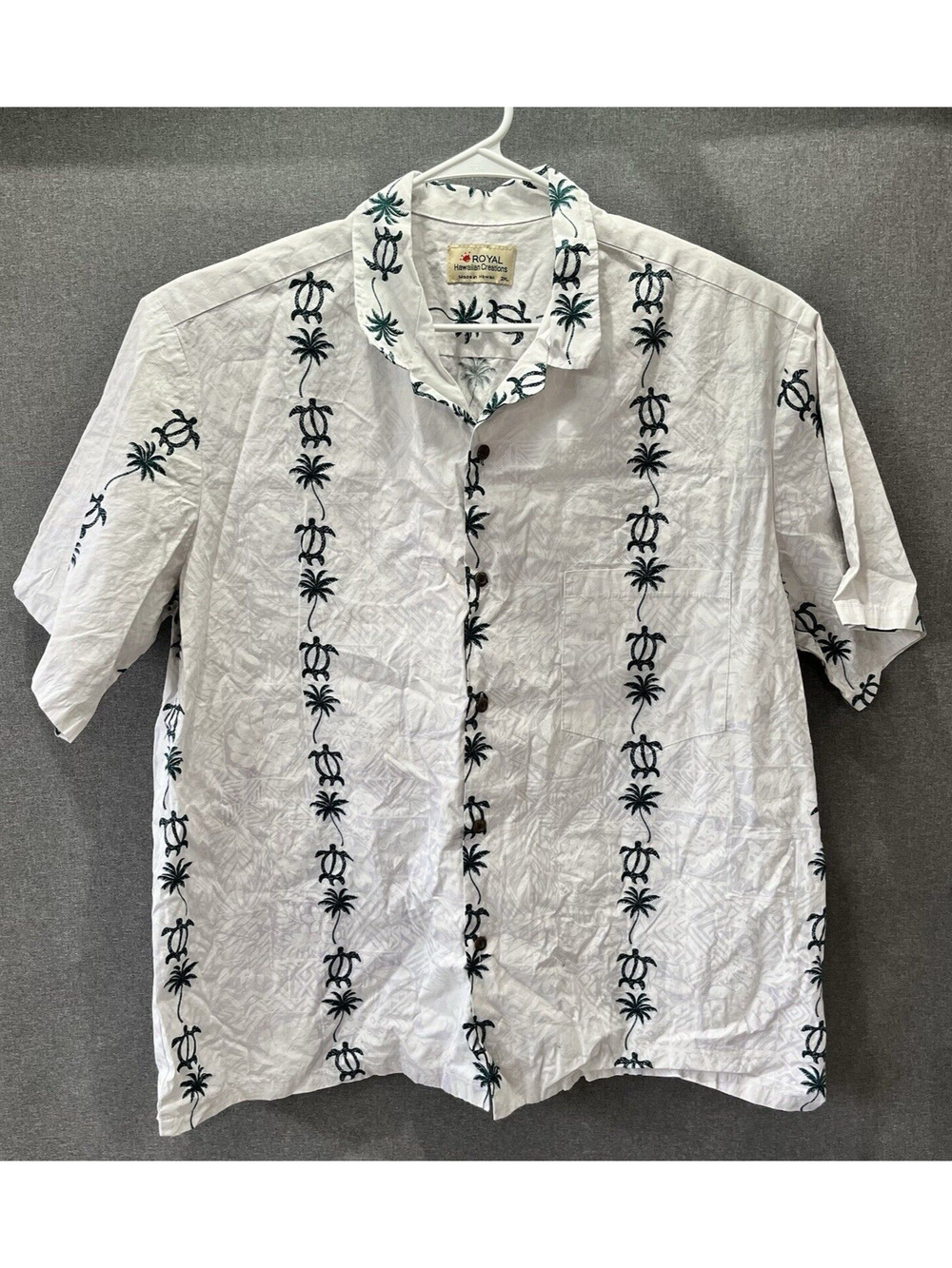 ROYAL HAWAIIAN CREATIONS White Print Hawaiian Shirt with Sea Turtles